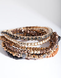 Brown Beads & Wood Stretch 7pk Bracelets - link has visual effect only