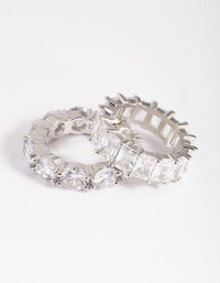Rhodium Cubic Zirconia Baguette Ring Stack Pack - link has visual effect only