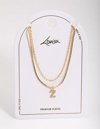 Letter Z Gold Plated Layered Diamante Initial Necklace - link has visual effect only
