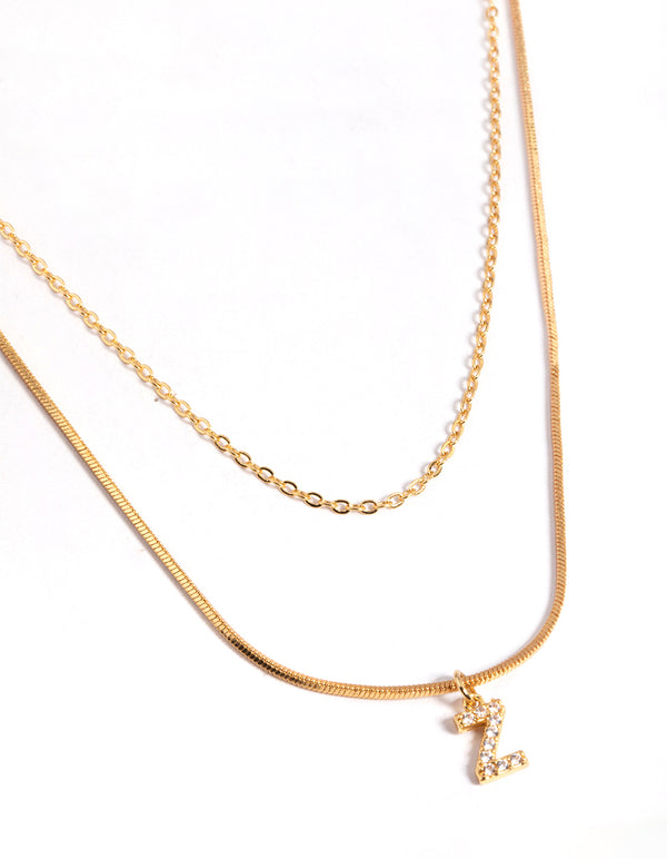 Letter Z Gold Plated Layered Diamante Initial Necklace