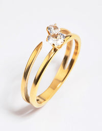 Gold Plated Classic Cubic Zirconia Offset Ring - link has visual effect only