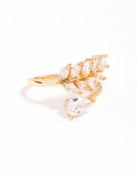 Gold Plated Leafy Pear Crystal Ring - link has visual effect only