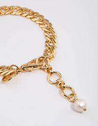 Gold Plated Classic Flat Chain Freshwater Pearl Bracelet - link has visual effect only