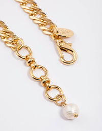 Gold Plated Classic Flat Chain Freshwater Pearl Bracelet - link has visual effect only
