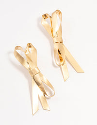 Gold Plated Large Bow Drop Stud Earrings - link has visual effect only