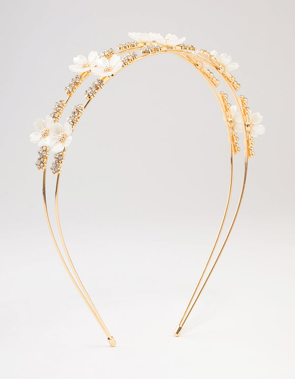Gold Mini Crystal Flower Beaded Headband