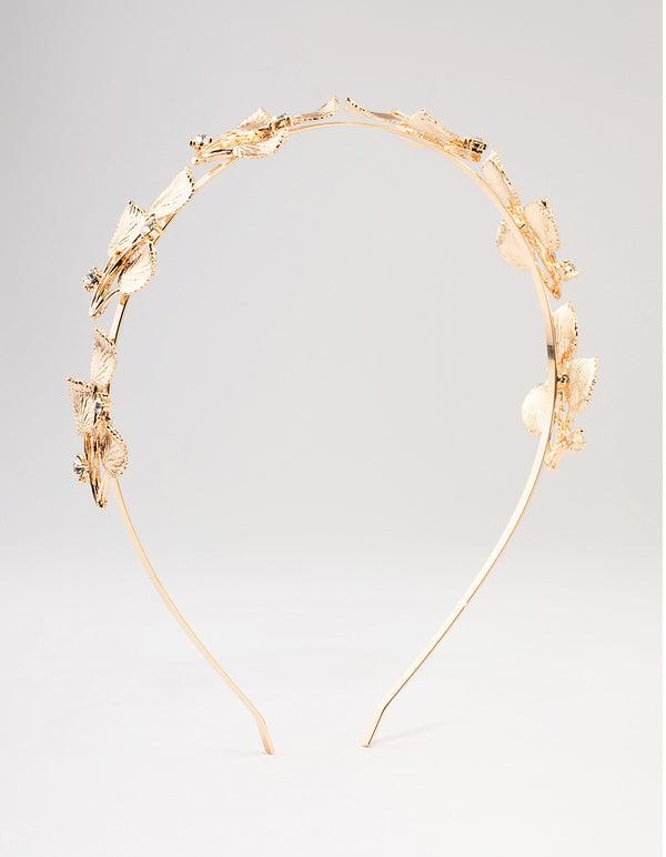 Gold Small Leafy Crystal Headband