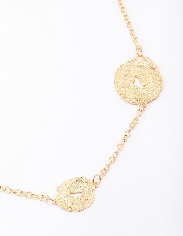 Gold Long Molten Circle Necklace