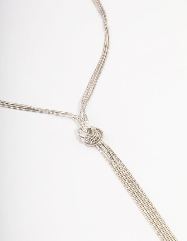Rhodium Long Knotted Tassel Necklace