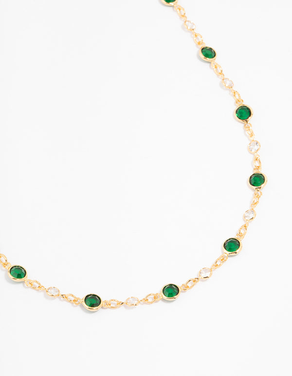 Gold Plated Emerald Round Station Necklace