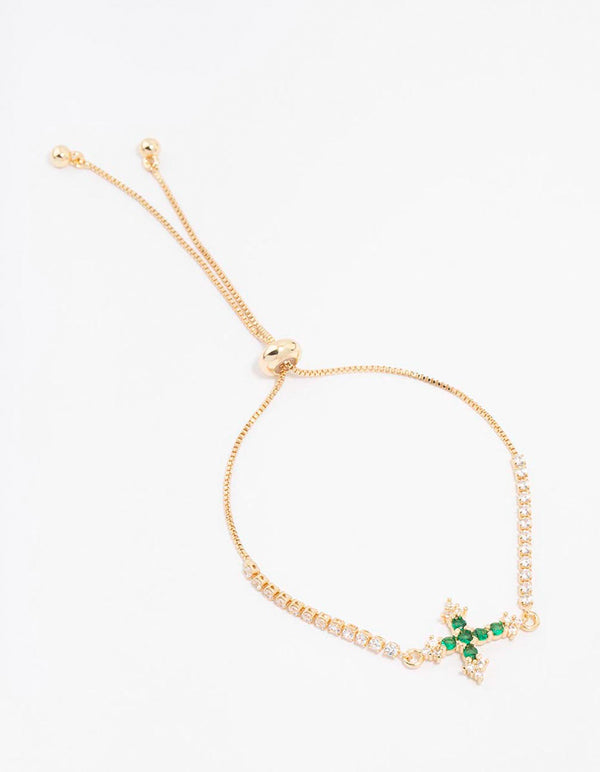 Gold Plated Cubic Zirconia Emerald Toggle Bracelet