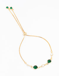 Gold Plated Cubic Zirconia Round Emerald & Pearl Toggle Bracelet - link has visual effect only