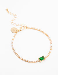 Gold Plated Emerald Baguette & Round Tennis Cup Chain Bracelet - link has visual effect only