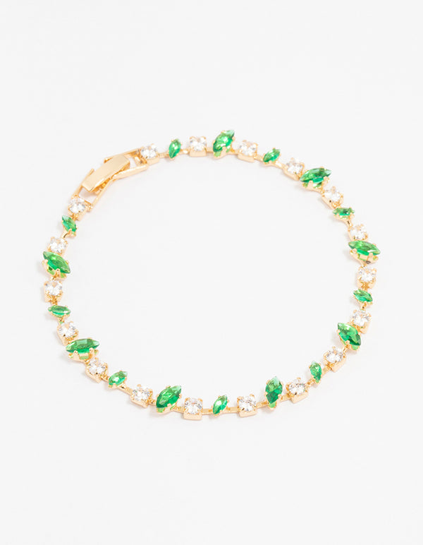 Gold Plated Marquise & Round Emerald Tennis Bracelet