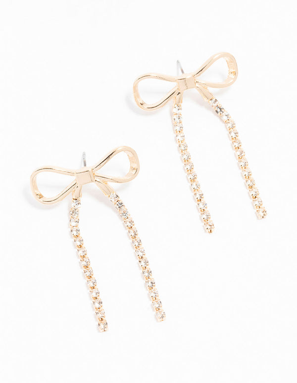 Gold Bow Cup Chain Drop Earrings