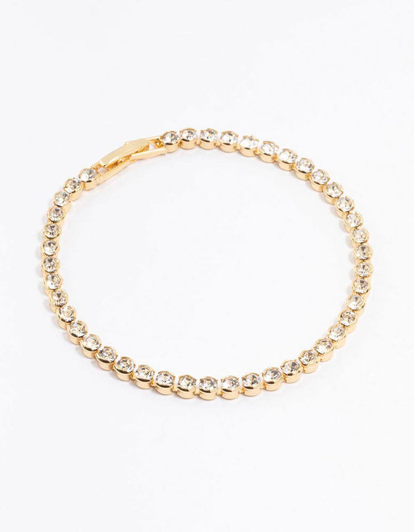 Gold Plated Round Diamante Tennis Bracelet