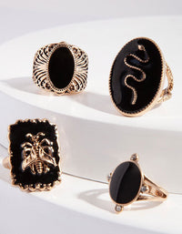 Antique Gold Black Enamel Ring Pack - link has visual effect only