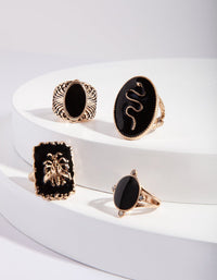 Antique Gold Black Enamel Ring Pack - link has visual effect only