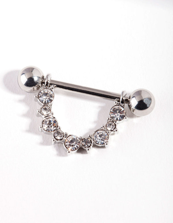Jeweled Flower Silver Nipple Bar Ring