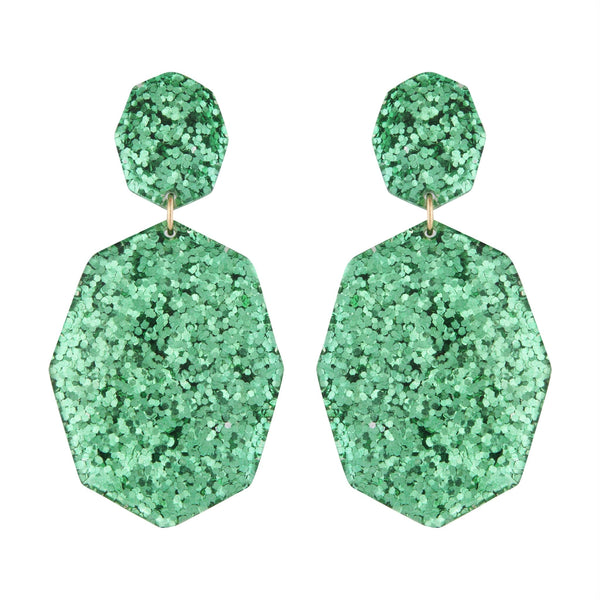 Green Glitter 8 Point Acrylic Drop Earring