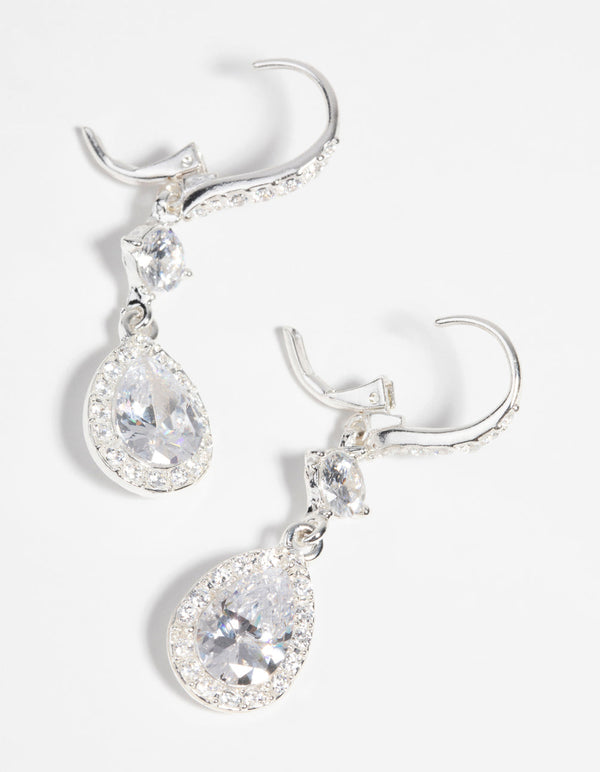 Sterling Silver Cubic Zirconia Baguette & Pear Drop Earrings | Ernest Jones