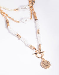 Gold Pearl Fob Layered Necklace - link has visual effect only