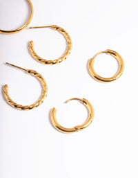 Gold Plated Stainless Steel Mixed Huggie Earrings Pack - link has visual effect only