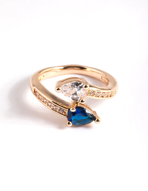 Gold Pear Cross Over Ring