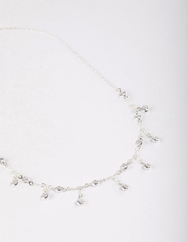 Silver Plated Cubic Zirconia Dainty Chain Drop Necklace
