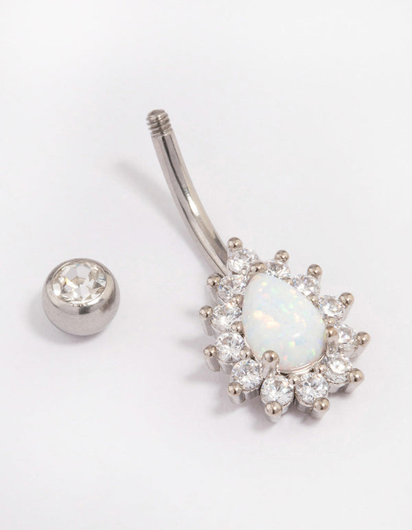 Surgical Steel Opal & Diamante Teardrop Belly Ring - Lovisa