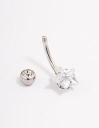 Surgical Steel Cubic Zirconia Bezel & Star Belly Ring - link has visual effect only