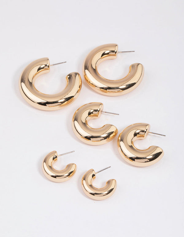 Lovisa Gold Basic Flat Hoop Earrings 4-Pack in 2023