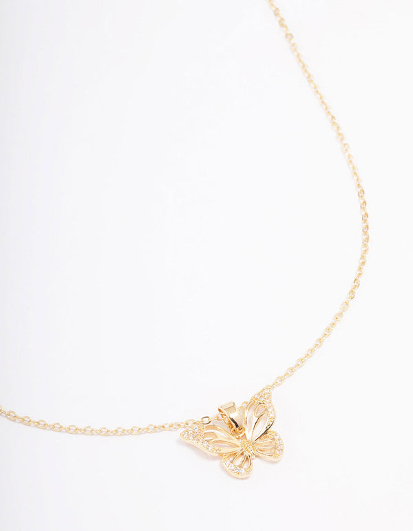 Gold Plated Cubic Zirconia Butterfly Pendant Necklace