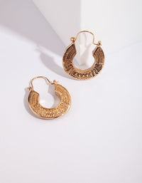 Antique Gold Medium Detailed Hoop Earring - link has visual effect only